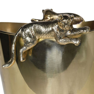 Close-up of brass leopard handle detailing on the Panthera Wine Cooler