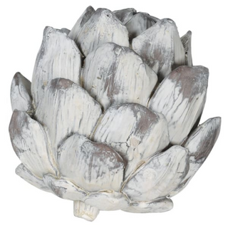 Distressed white artichoke ornament in sculptural form – Petite Artichoke Accent available at Lily Bloom, Gorey, Ireland