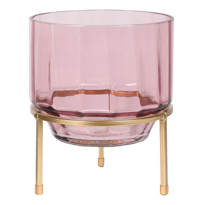 Pink Glass Hurricane On Stand