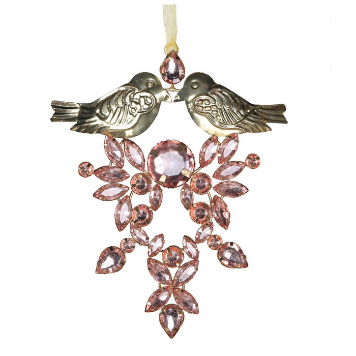 Pink Jewels Kissing Birds Hanging Decoration