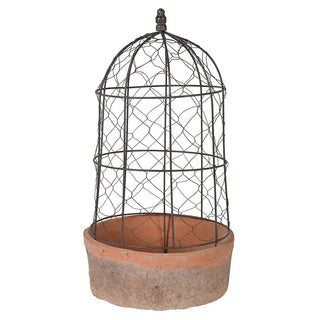 Small aged red clay pot with wire dome cover – rustic outdoor or indoor styling piece available at Lily Bloom, Gorey, Ireland. Large version also available.