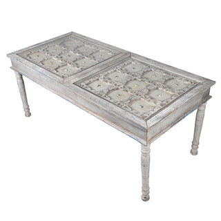 Rennes dining table with white veneer frame and long glass top – available at Lily Bloom, Gorey, Ireland.