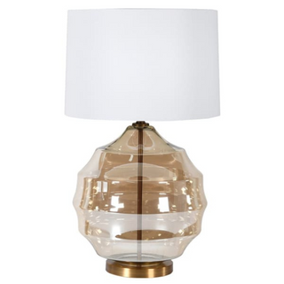 Sara – Sculpted Glass Lamp with Natural Linen Shade