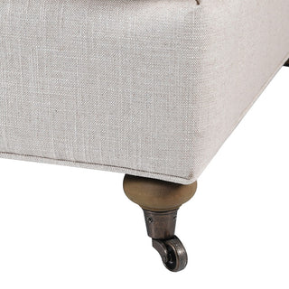 Belgian roll–style armchair with oak legs and soft linen-blend upholstery – buy online at www.lilybloom.ie