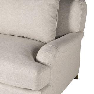 Belgian roll–style armchair with oak legs and soft linen-blend upholstery – buy online at www.lilybloom.ie