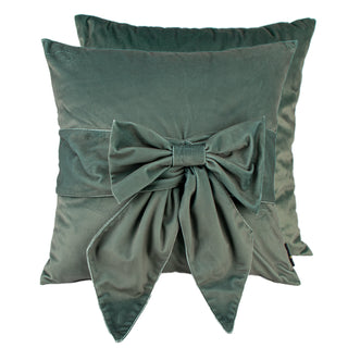 Velvet Belle Bow Cushion Sage