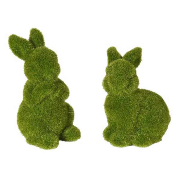 Set of 2 Flocked Green Bunny Ornaments