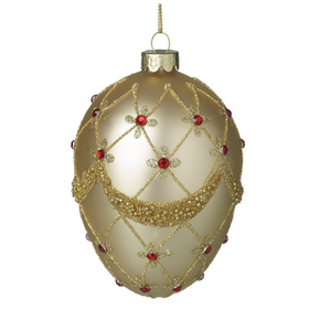 Set of 2 Gold Pearl Glass Egg With Gold Beads Christmas Decor nationwide delivery www.lilybloom.ie