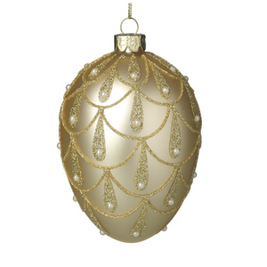 Set of 2 Pearl Gold & Gold Drop Design Glass Egg Christmas Decor nationwide delivery www.lilybloom.ie