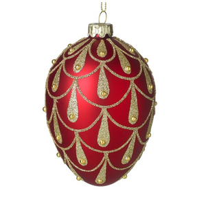 Set of 2 Red & Gold Drop Design Glass Egg Christmas Decor nationwide delivery www.lilybloom.ie