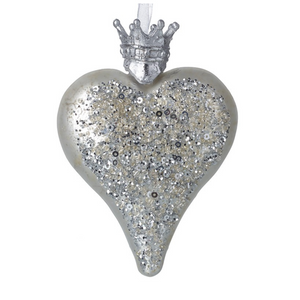 Set of 2 Silver Glitter Heart & Crown Top Bauble Christmas Decor nationwide delivery www.lilybloom.ie