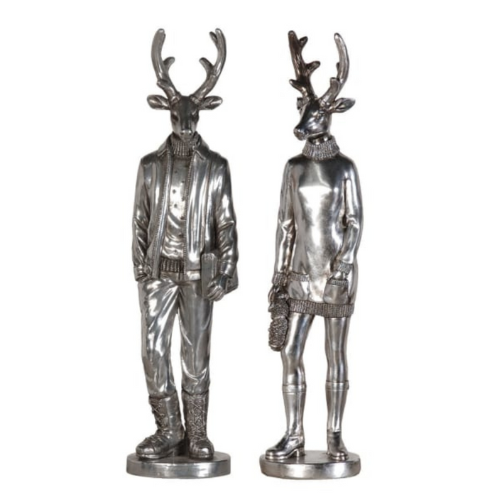 Set of 2 Silver Mr and Mrs Deer Ornaments