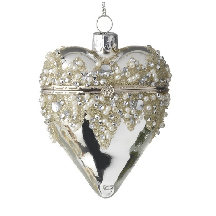 Silver Heart With Pearls Casket Bauble
