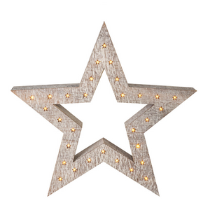 Small Bulky Wooden Star Christmas Decoration with LED Light nationwide delivery www.lilybloom.ie