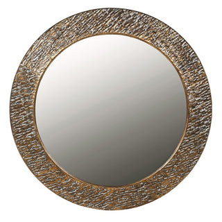Terenure Antique Gold Hammered Round Wall Mirror with textured metal frame for hallway, bedroom or living room styling at Lily Bloom