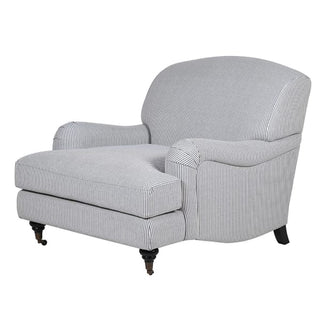 The Beckett Chair – Hamptons-style neutral armchair with light blue tailored upholstery and classic silhouette. Buy online at www.lilybloom.ie or visit Lily Bloom, Gorey, Ireland.