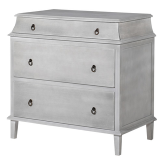 Grey painted antique-style chest with curved top and black metal hoop handles – The Loire Chest, available at Lily Bloom, Gorey, Ireland.