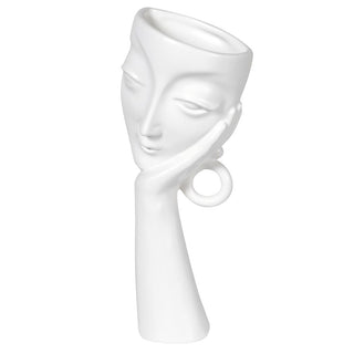 White ceramic face vase with tilted head – handmade decorative piece available at Lily Bloom, Gorey, Ireland