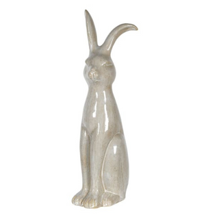 Waffles the Ceramic Rabbit – tall grey crackle-glazed ornament with upright ears and sculptural charm. Available at Lily Bloom, Gorey, Ireland.