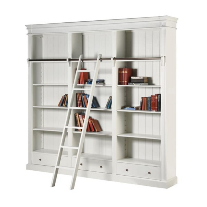 White 3 Drawer Library Bookcase with Ladder