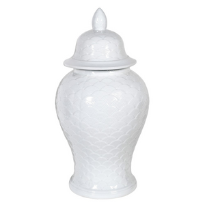 White Scalloped Ceramic Temple Jar