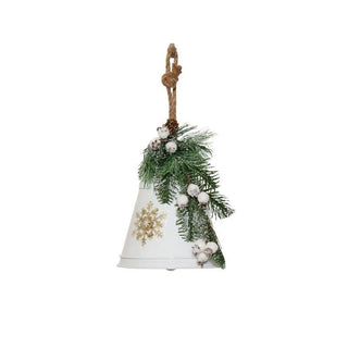 White Metal Christmas Bell with Frosted Greenery