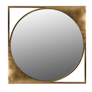 Dalkey Antique Gold Square Frame Wall Mirror with circular centre for hallway, bedroom or living room styling at Lily Bloom
