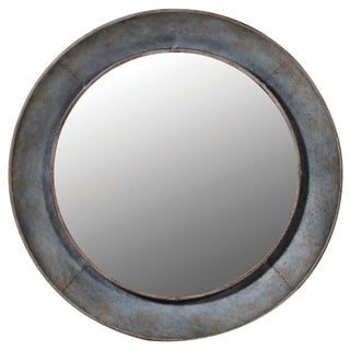 Goatstown Distressed Round Wall Mirror with aged iron finish for hallway, bedroom or living room styling at Lily Bloom