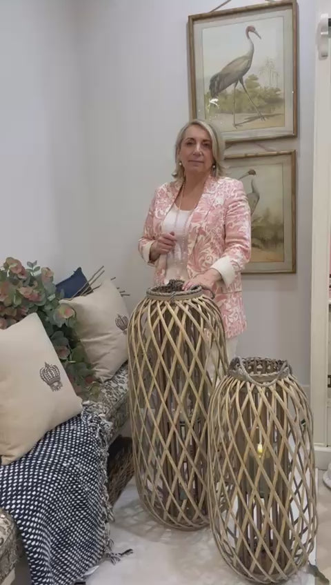 Natural wicker lantern set – large and small – available at Lily Bloom, Gorey, Ireland. Stylish rustic home decor. Buy online at www.lilybloom.ie