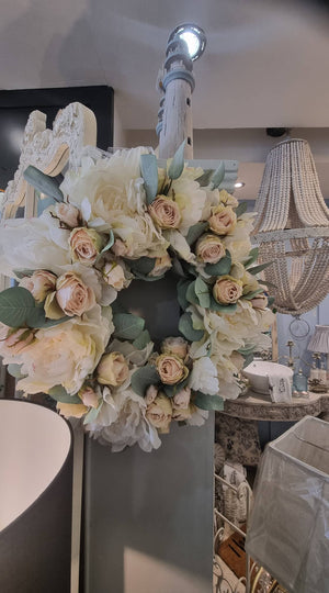 White Peony and Pale Pink Rose Wreath