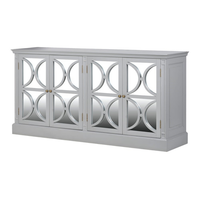 Grey Hamptons 4 Drawer Mirror Sideboard