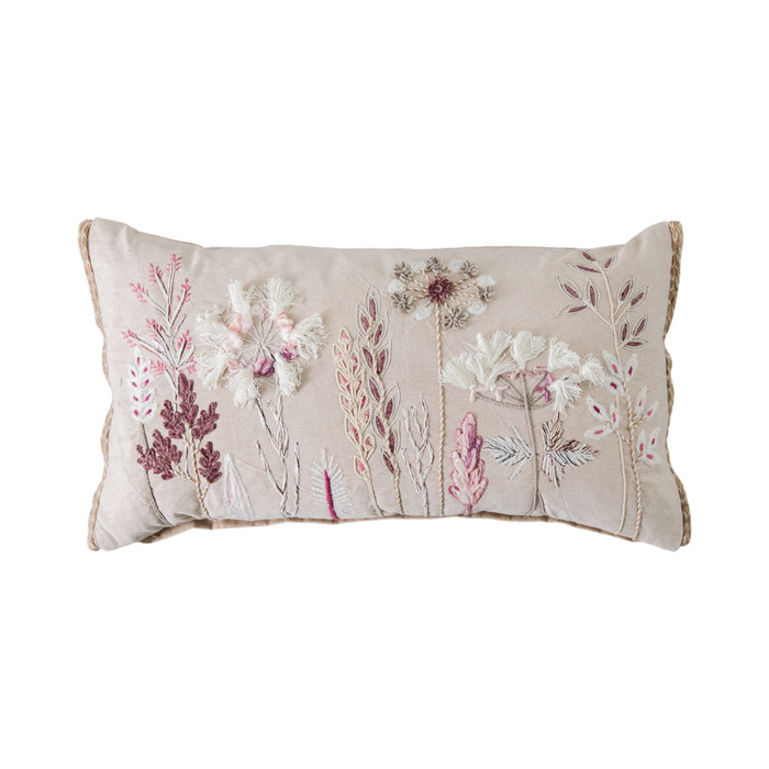 Amaryllis Embroidered Cushion - Blush