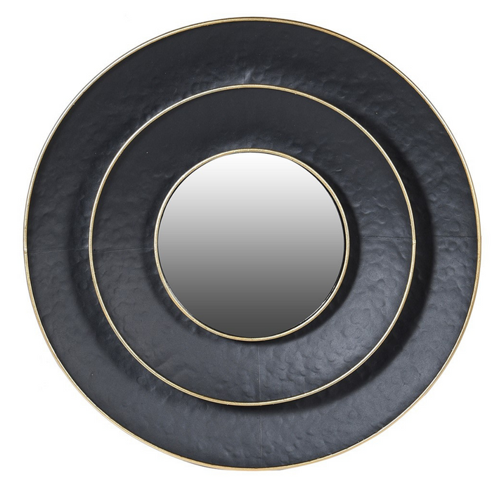 Black with Gold Rim Layered Round Mirror