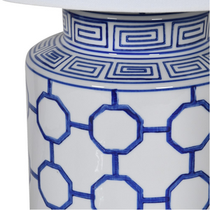 Blue Geometric Tile Table Lamp with Linen Shade nationwide delivery www.lilybloom.ie