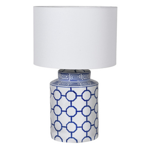 Blue Geometric Tile Table Lamp with Linen Shade nationwide delivery www.lilybloom.ie