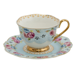 Blue & Pink Rose Porcelain Cup and Saucer nationwide delivery www.lilybloom.ie