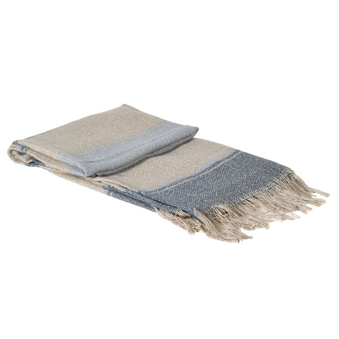 Blue and Biscuit Stripe Throw with Tassels