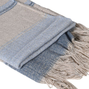 Blue and Biscuit Stripe Throw with Tassels nationwide delivery www.lilybloom.ie
