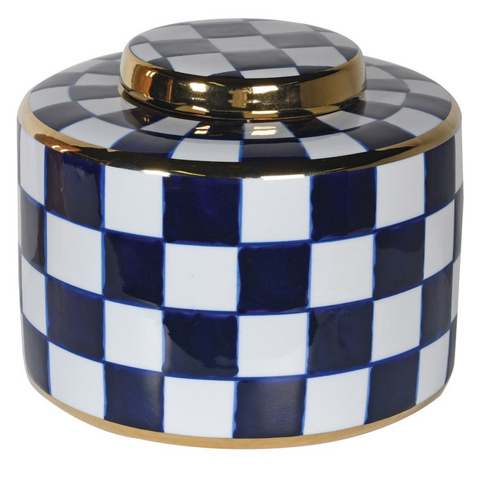 Blue and White Chequered Lidded Jar