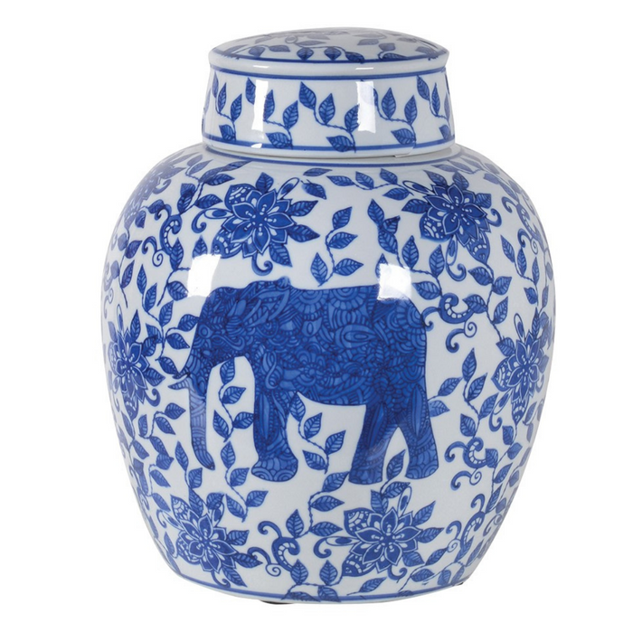 Small Blue and White Elephant Ginger Jar