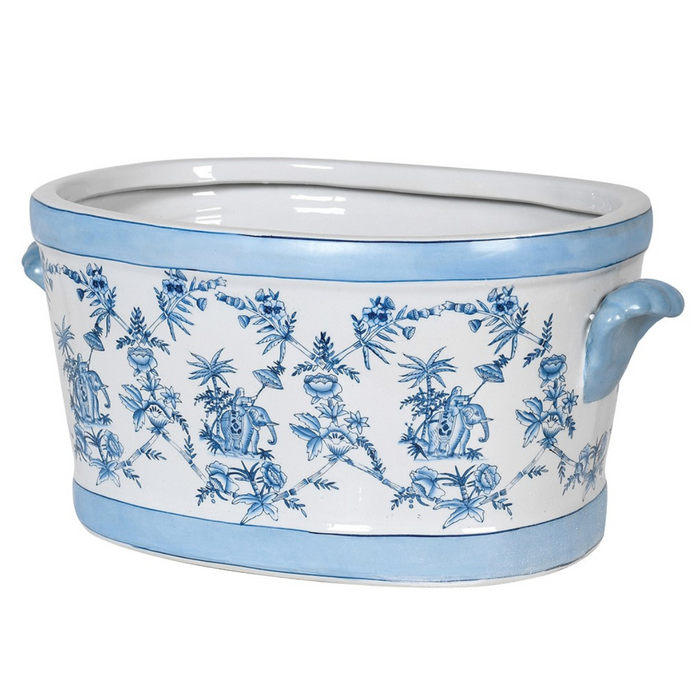 Blue and White Floral Planter
