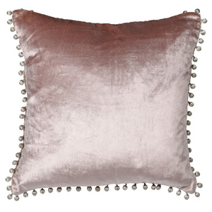 Blush Pink Velvet Cushion Cover with Bobble nationwide delivery www.lilybloom.ie