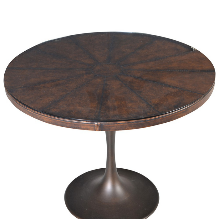 Brown Round Glass Top Leather Effect Dining Table