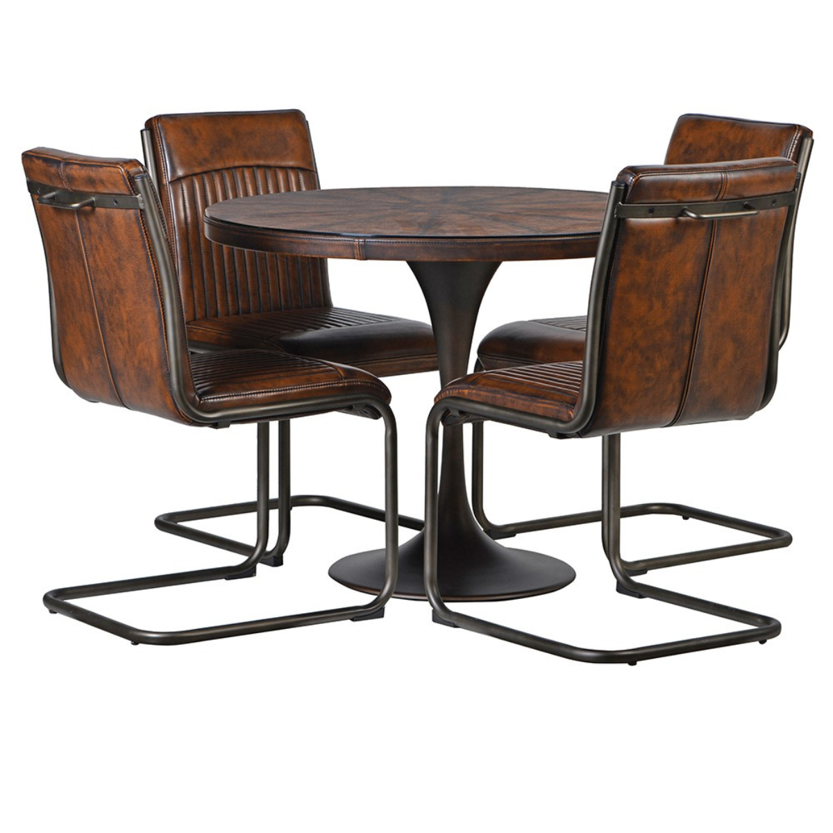 Brown Round Glass Top Leather Effect Dining Table Lily Bloom
