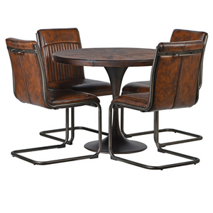 _Brown Round Glass Top Leather Effect Dining Table nationwide delivery www.lilybloom.ie (1)