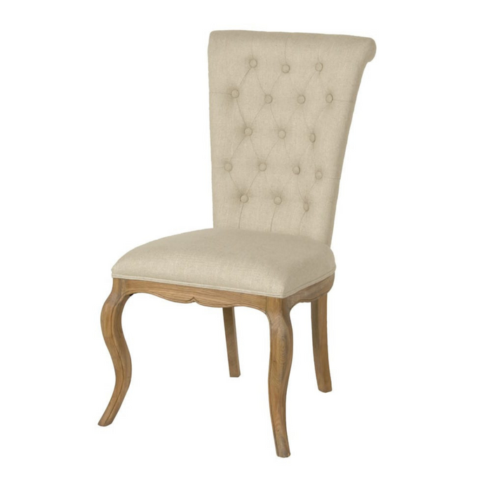 Button Back Cream Linen Chair