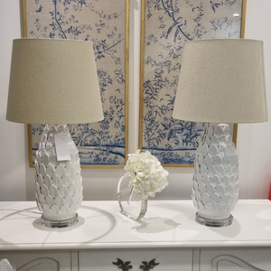 Ceramic Leaf design lamp with linen shade table lamp nationwide delivery www.lilybloom.ie