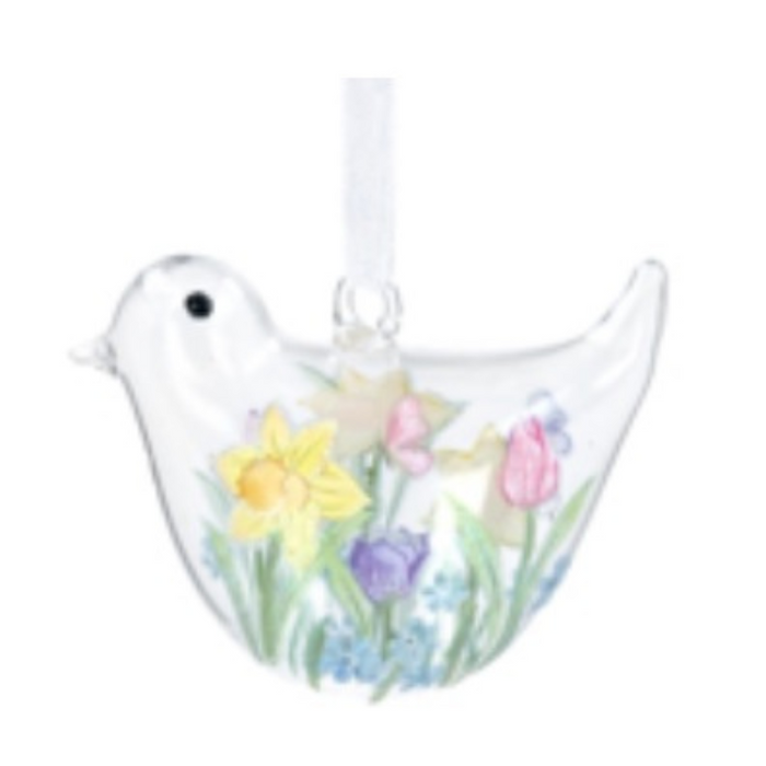 Clear Glass Bird with Daffodil & Tulips Decoration