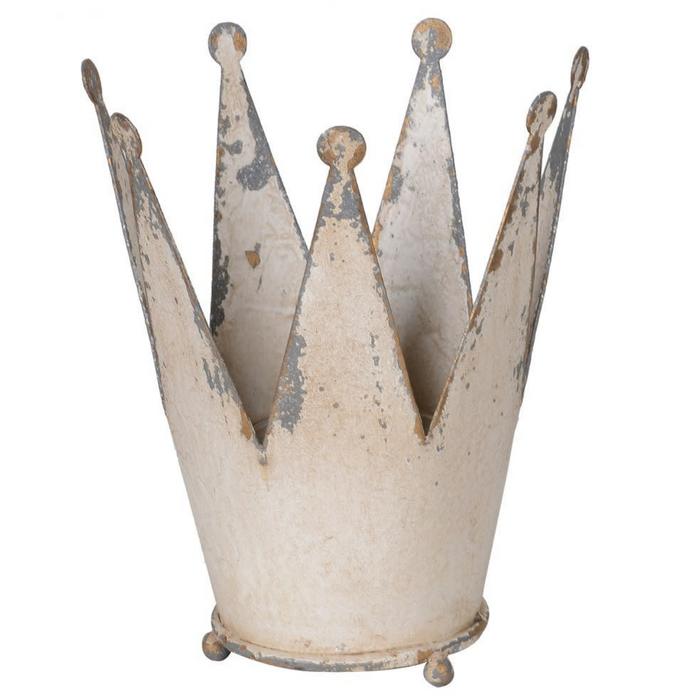 Cream Distressed Crown Candle Holder