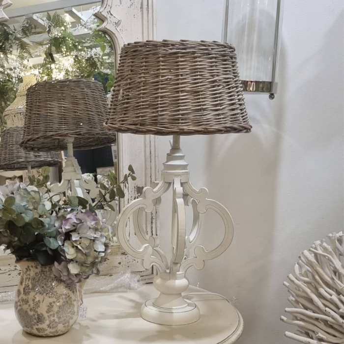 Cream Wooden Table Lamp With Rattan Shade